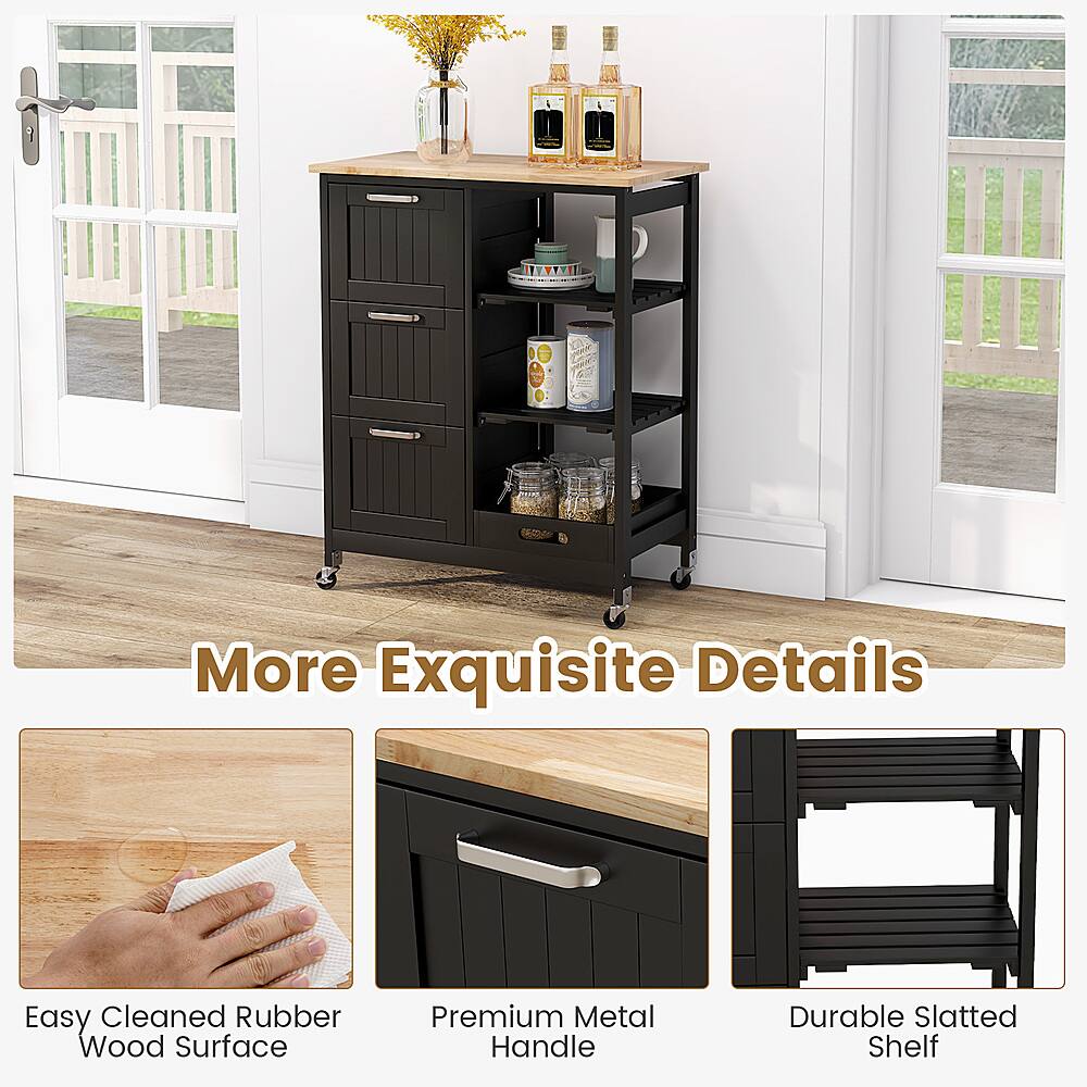 "More Exquisite Details: Easy Cleaned Rubber Wood Surface, Premium Metal Handle, Durable Slatted Shelf."