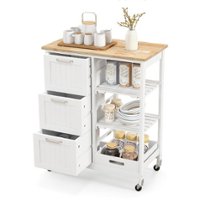 Costway Rolling Kitchen Island Utility Cart with 3 Storage Drawers & Open Shelves - White - Front_Zoom