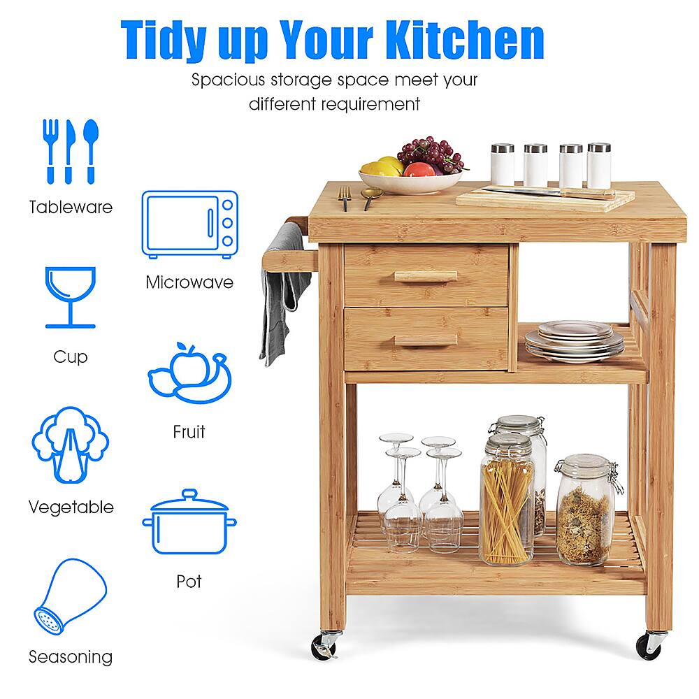 Tidy up Your Kitchen: Spacious storage space meets your different requirements. Tableware, Microwave, Cup, Fruit, Vegetable, Pot, Seasoning.