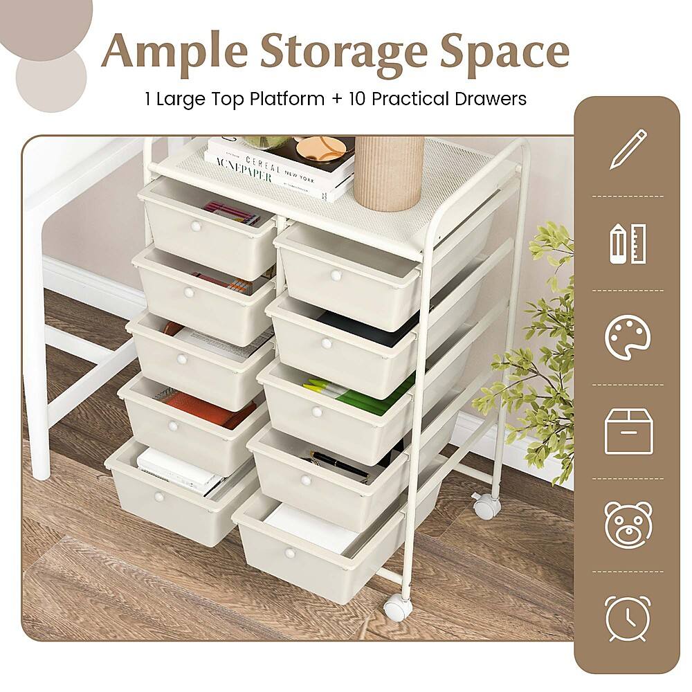 Costway 10Drawer Storage Cart Utility Rolling Trolley Kitchen