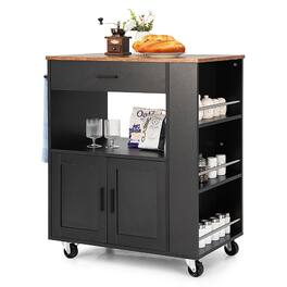Costway - Kitchen Island Cart Rolling Storage Cabinet w/ Drawer & Spice Rack Shelf - Black