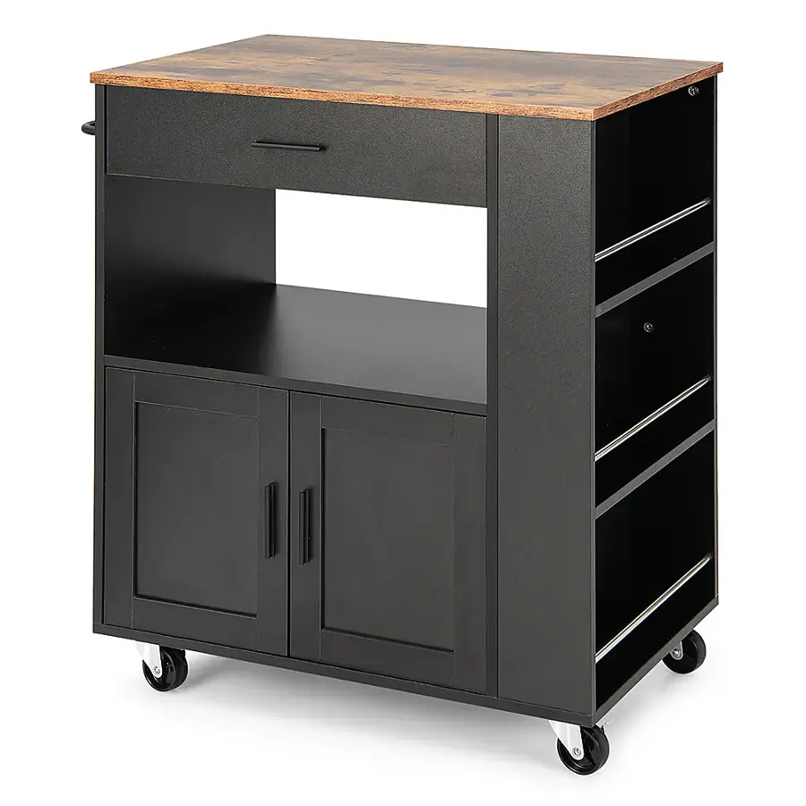 Alt View 19. Costway - Costway Kitchen Island Cart Rolling Storage Cabinet w/ Drawer & Spice Rack Shelf - Black.