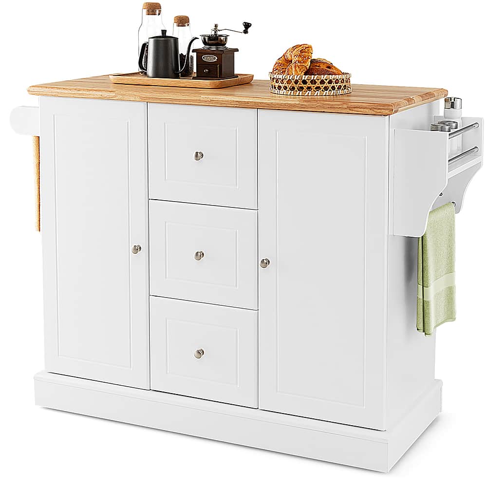 Front. Costway - Costway Kitchen Island on Wheels Rolling Utility Cart Drawers Cabinets Spice Rack - White.