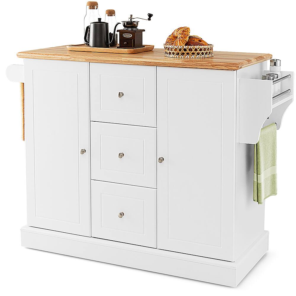 Front. Costway - Costway Kitchen Island on Wheels Rolling Utility Cart Drawers Cabinets Spice Rack - White.