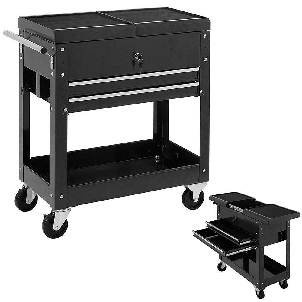 Costway - Rolling Mechanics Tool Cart Slide Top Utility Storage Cabinet Organizer 2 Drawer - Black