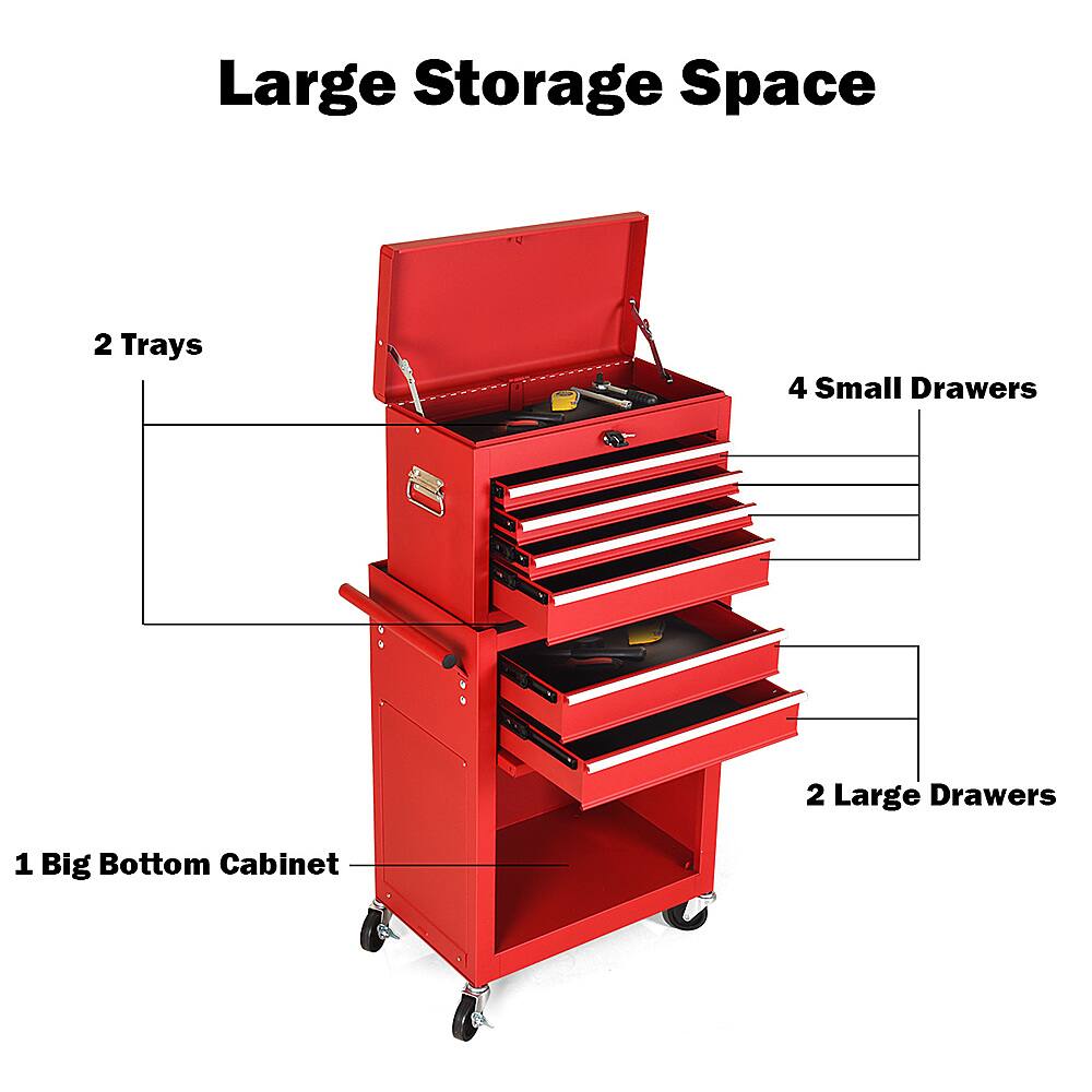 Large Storage Space: 2 Trays, 4 Small Drawers, 2 Large Drawers, 1 Big Bottom Cabinet