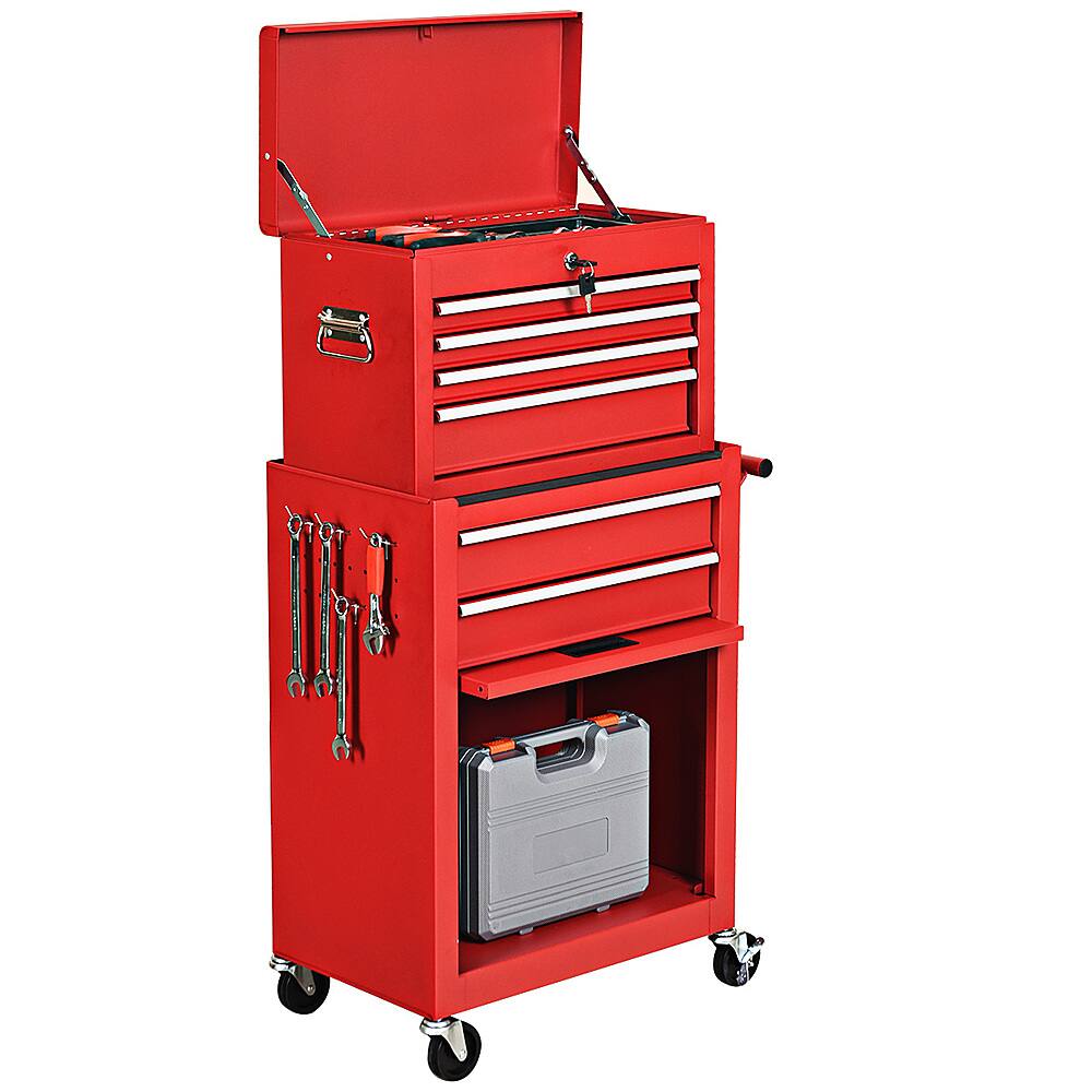 Alt View 16. Costway - Costway 2 in 1 Rolling Cabinet Storage Chest Box Organizer w/ 6 Drawers - Red.