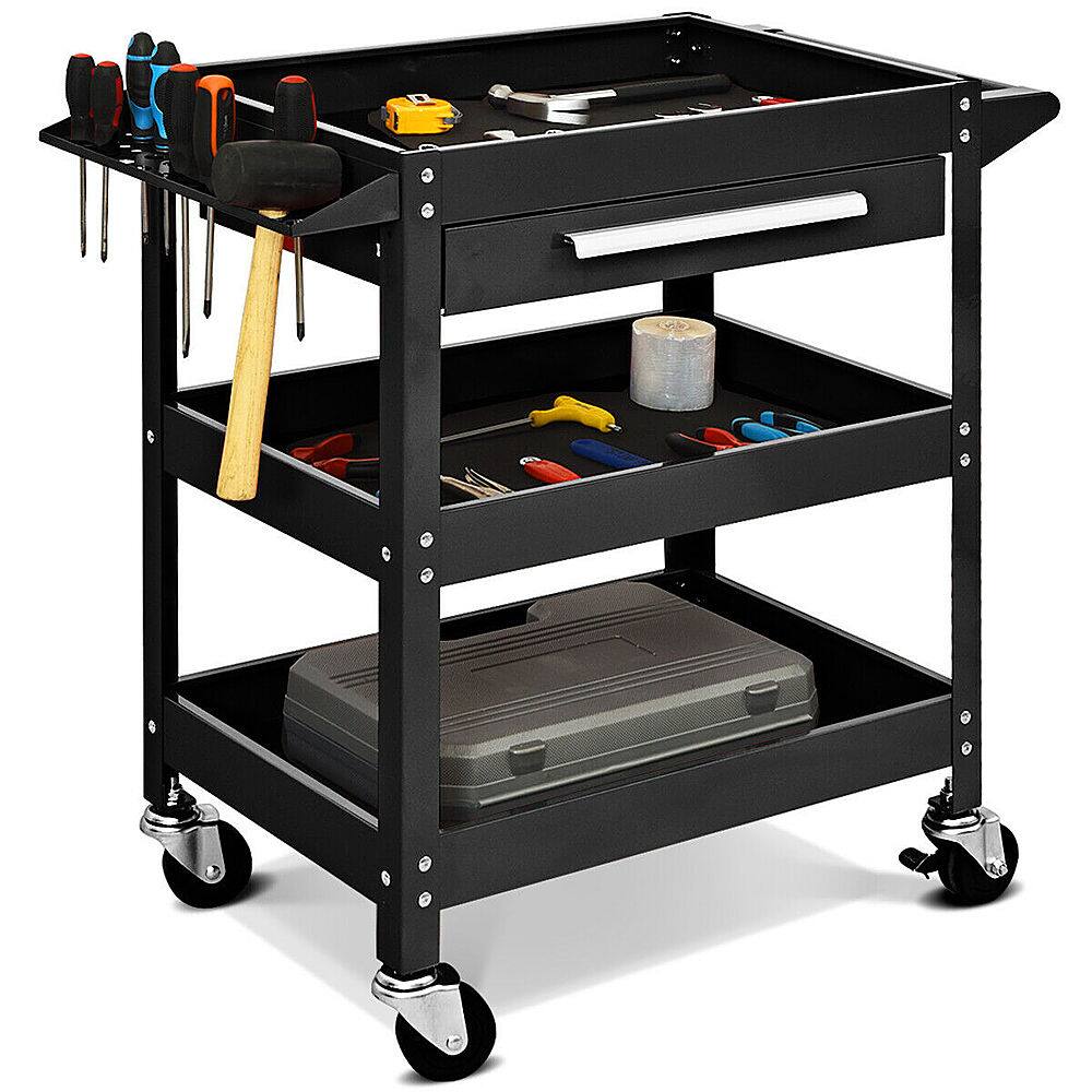 Front. Costway - Costway Three Tray Rolling Tool Cart Mechanic Cabinet Storage ToolBox Organizer w/Drawer - Black.