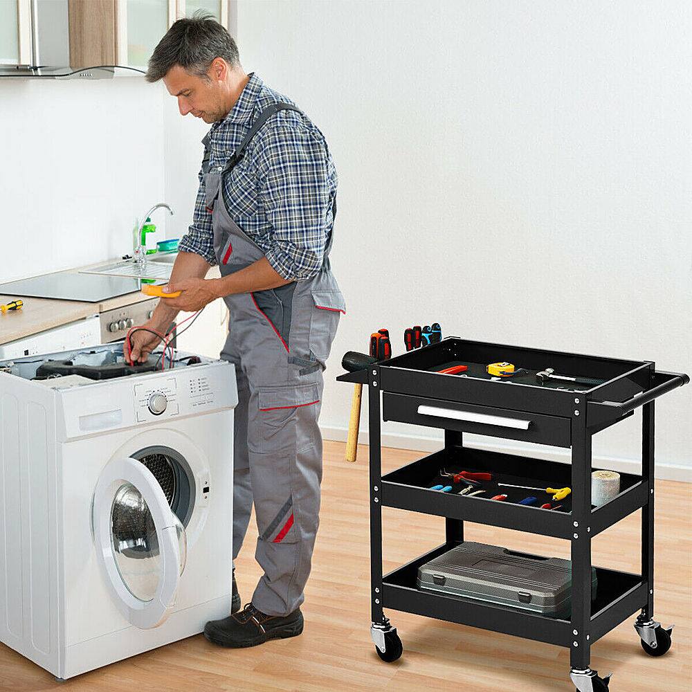 Alt View 12. Costway - Costway Three Tray Rolling Tool Cart Mechanic Cabinet Storage ToolBox Organizer w/Drawer - Black.