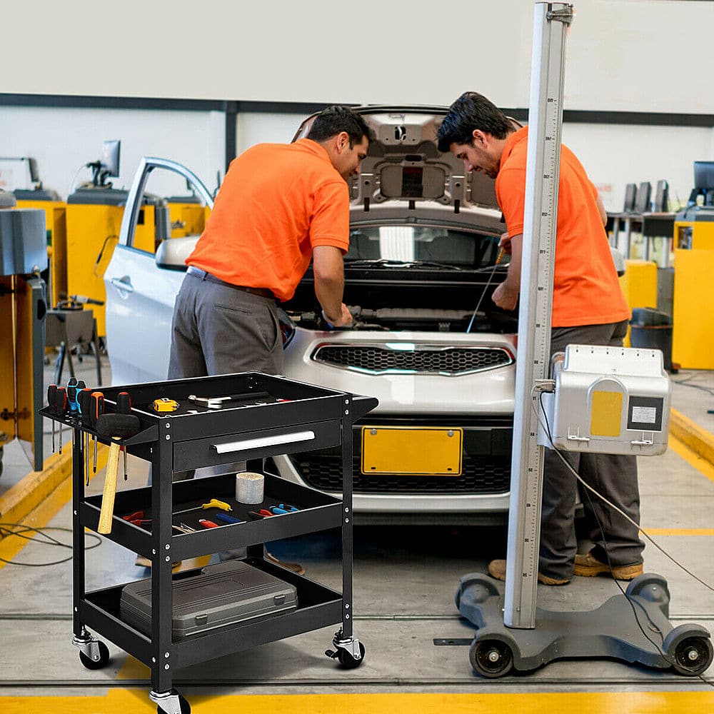 Alt View 13. Costway - Costway Three Tray Rolling Tool Cart Mechanic Cabinet Storage ToolBox Organizer w/Drawer - Black.