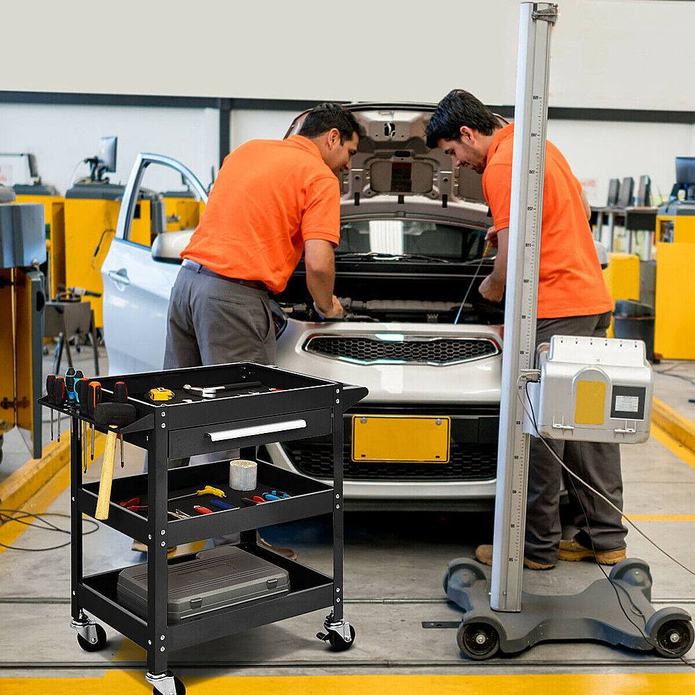 Alt View 13. Costway - Costway Three Tray Rolling Tool Cart Mechanic Cabinet Storage ToolBox Organizer w/Drawer - Black.