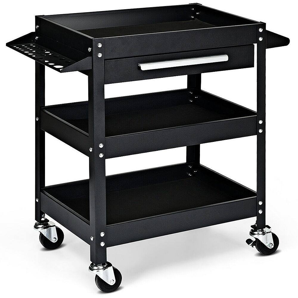 Alt View 17. Costway - Costway Three Tray Rolling Tool Cart Mechanic Cabinet Storage ToolBox Organizer w/Drawer - Black.