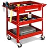 Front. Costway - Three Tray Rolling Tool Cart Mechanic Cabinet Storage ToolBox Organizer w/Drawer - Red.
