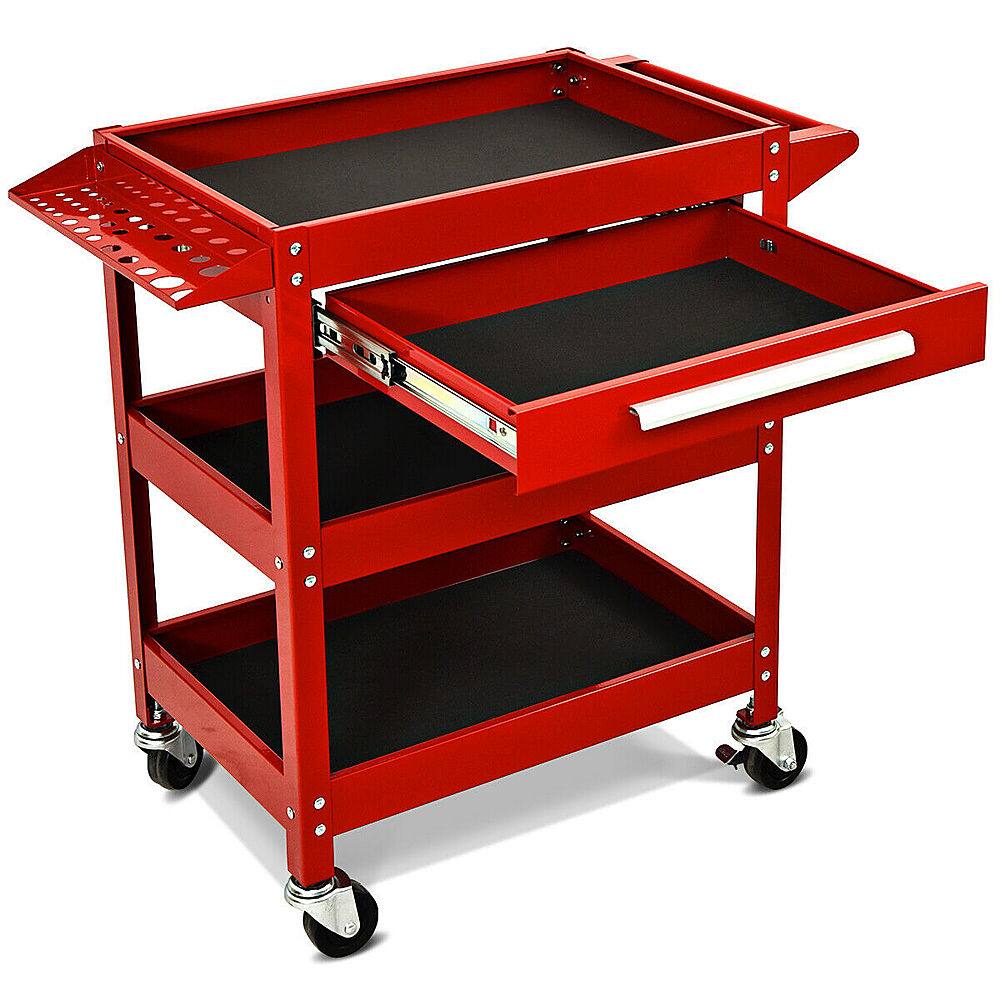 Alt View 17. Costway - Three Tray Rolling Tool Cart Mechanic Cabinet Storage ToolBox Organizer w/Drawer - Red.