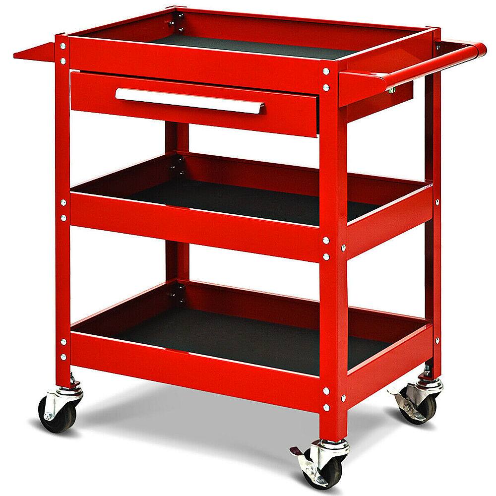 Alt View 18. Costway - Three Tray Rolling Tool Cart Mechanic Cabinet Storage ToolBox Organizer w/Drawer - Red.