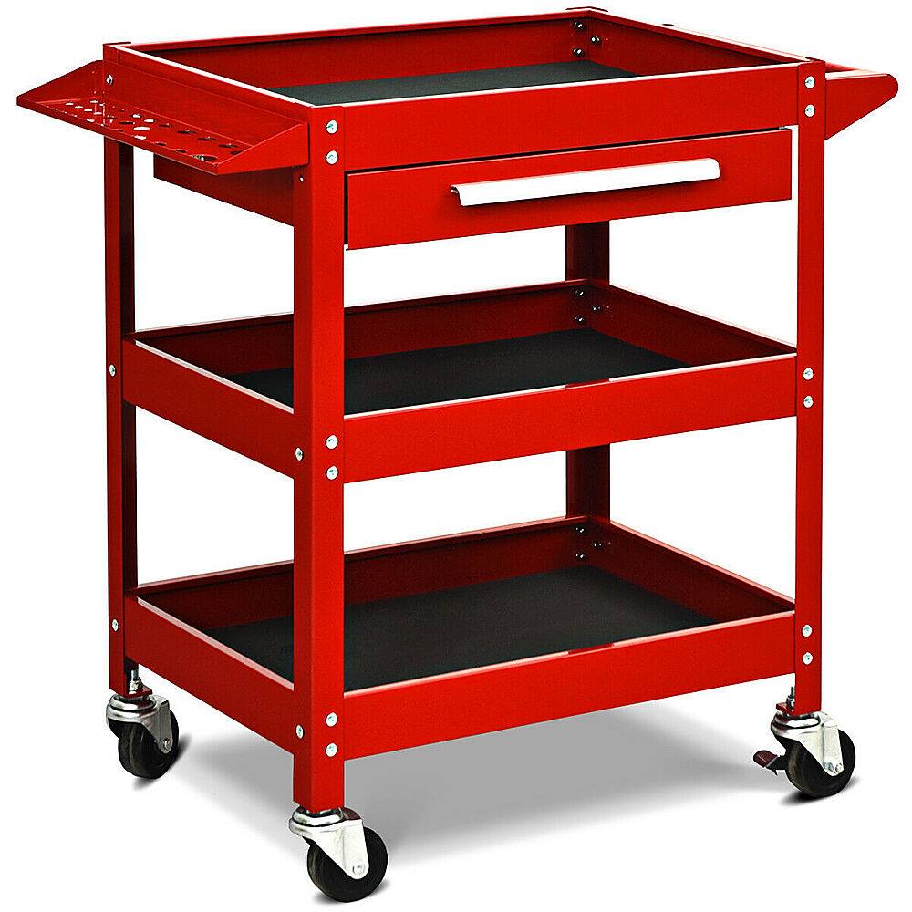Alt View 20. Costway - Three Tray Rolling Tool Cart Mechanic Cabinet Storage ToolBox Organizer w/Drawer - Red.