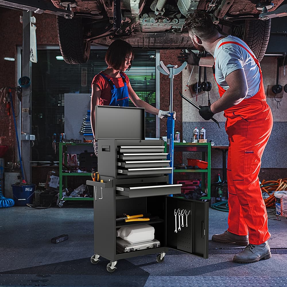 Alt View 11. Costway - Costway 5-Drawer Rolling Tool Chest Cabinet Metal Tool Storage Box Lockable with Wheels - Black.