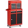 Front. Costway - Costway 2 in 1 Tool Chest & Cabinet with 5 Sliding Drawers Rolling Garage Box Organizer - Black/Red.