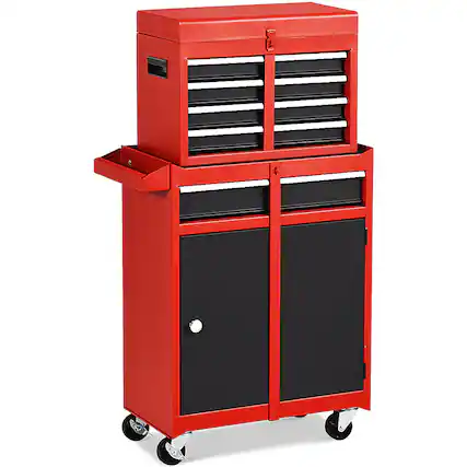 Front. Costway - Costway 2 in 1 Tool Chest & Cabinet with 5 Sliding Drawers Rolling Garage Box Organizer - Black/Red.