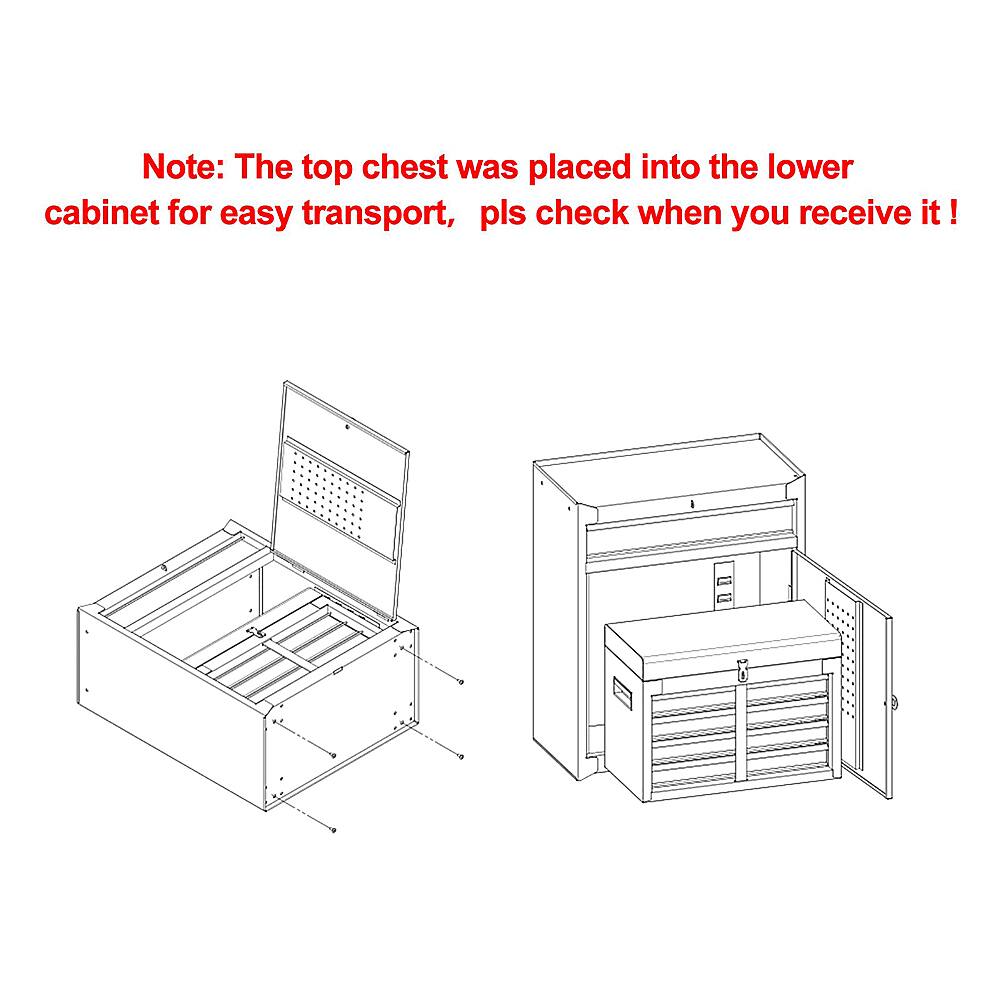 Note: The top chest was placed into the lower cabinet for easy transport. Please check when you receive it!