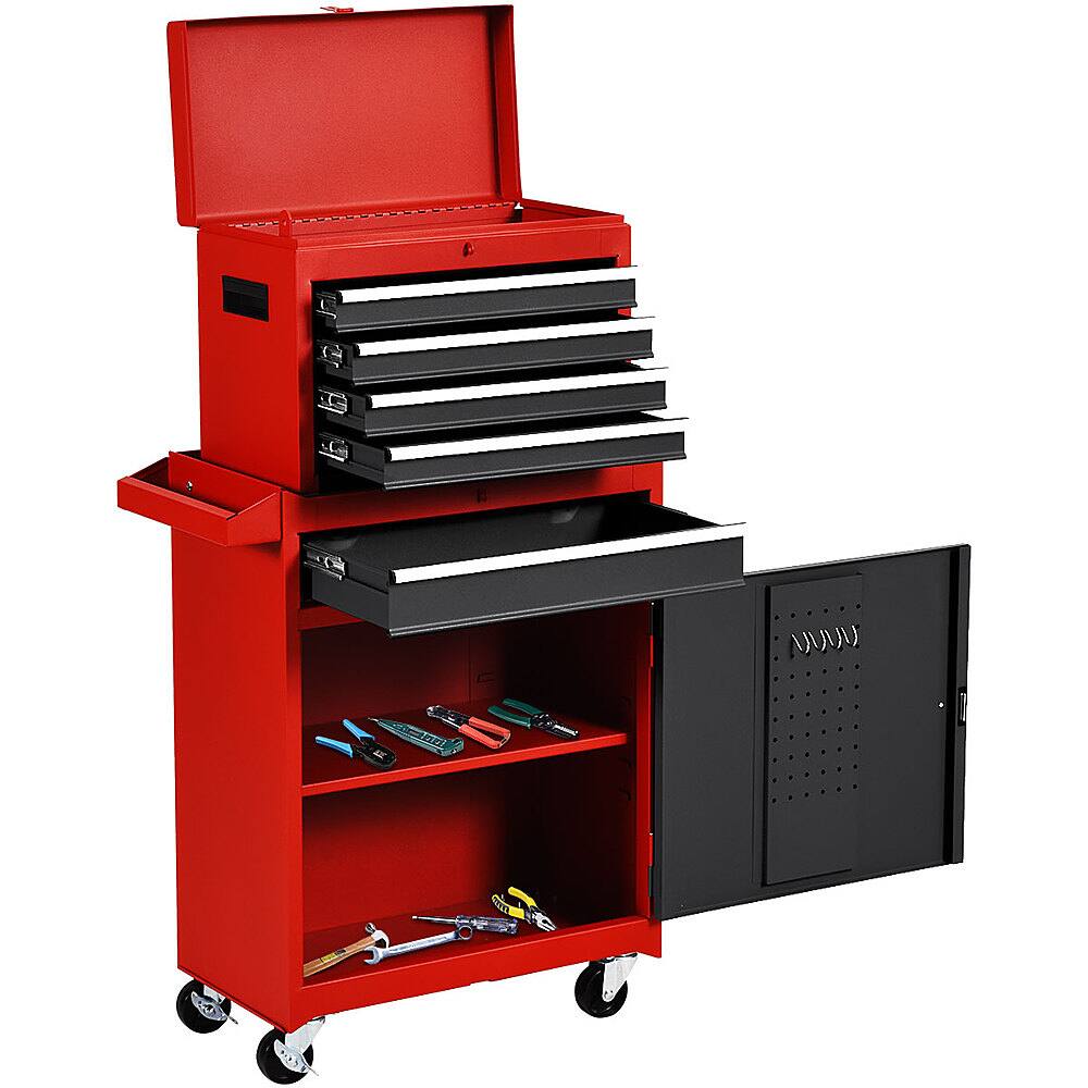Alt View 19. Costway - Costway 2 in 1 Tool Chest & Cabinet with 5 Sliding Drawers Rolling Garage Box Organizer - Black/Red.