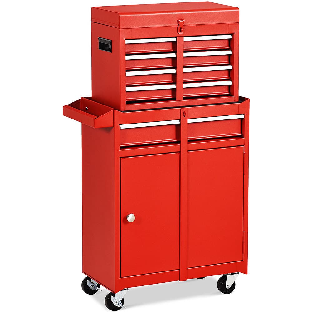 Front. Costway - Costway 2 in 1 Tool Chest & Cabinet with 5 Sliding Drawers Rolling Garage Organizer - Red.