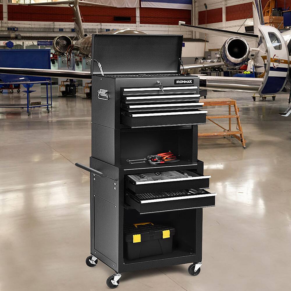 Alt View 13. Costway - Costway High Capacity 6-Drawer Rolling Tool Chest Storage Cabinet Toolbox Combo w/ Riser - Black.