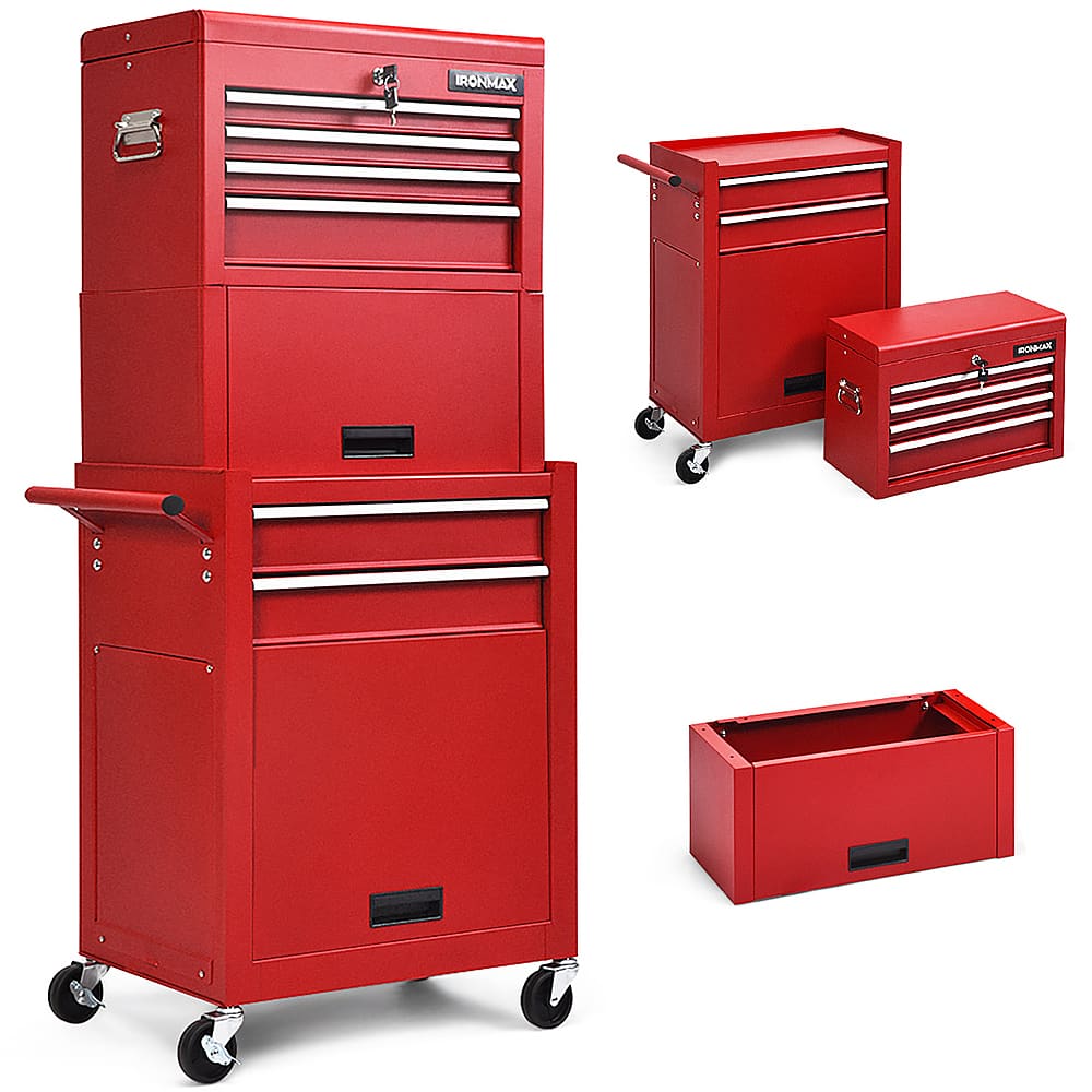 The text on the image reads "IRONMAX RONHAK," which is a brand name for a red toolbox.