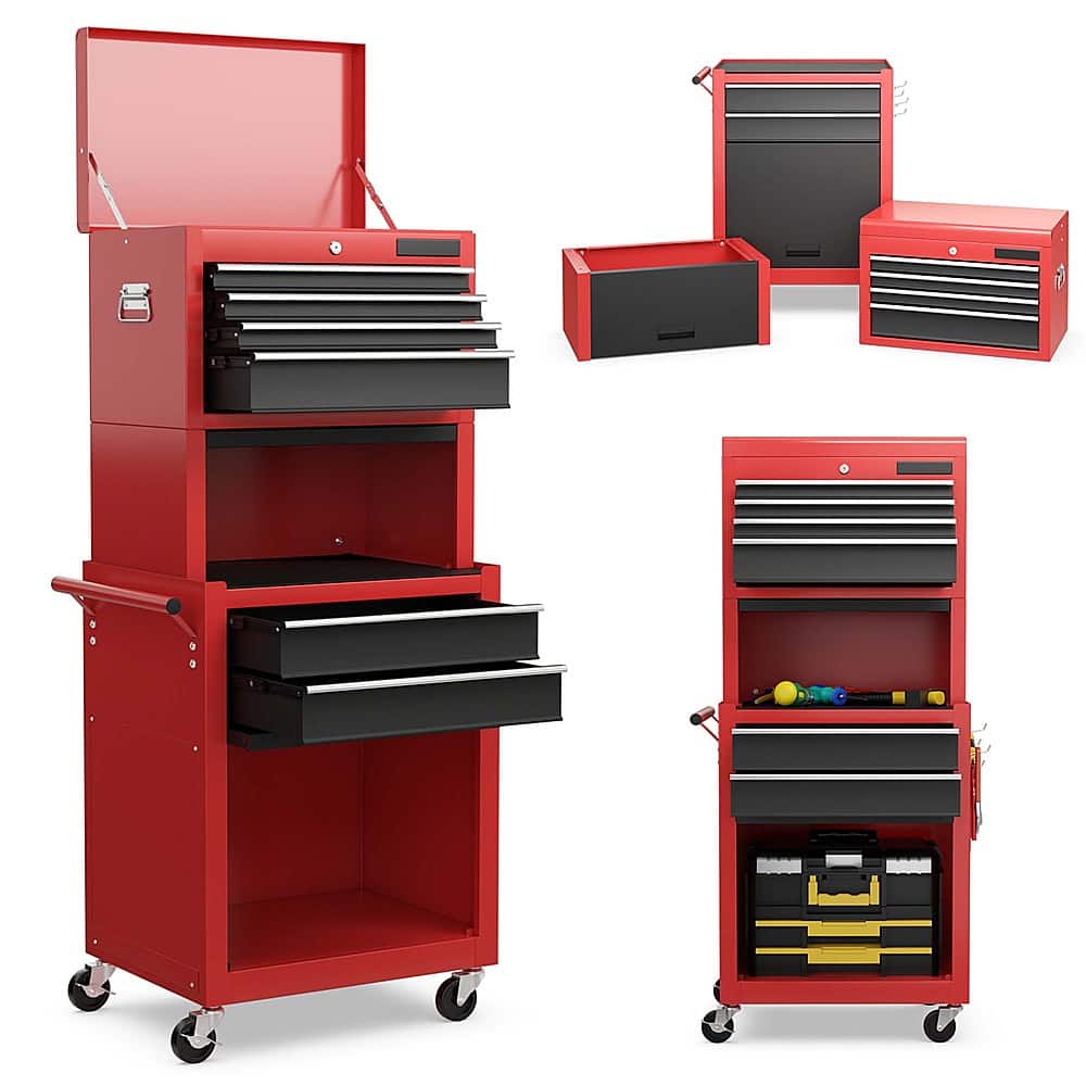 Front. Costway - Costway High Capacity 6-Drawer Rolling Tool Chest Storage Cabinet Toolbox Combo with Riser - Black/Red.