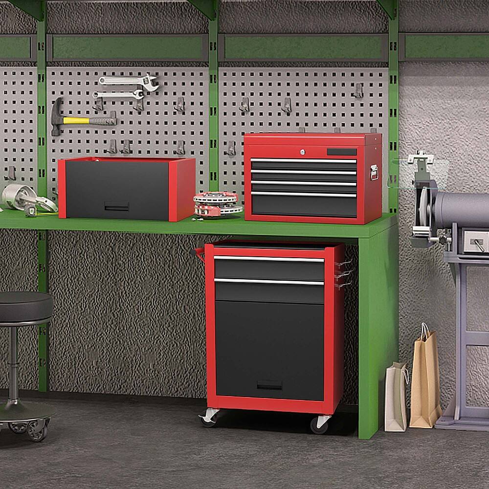 Alt View 11. Costway - Costway High Capacity 6-Drawer Rolling Tool Chest Storage Cabinet Toolbox Combo with Riser - Black/Red.