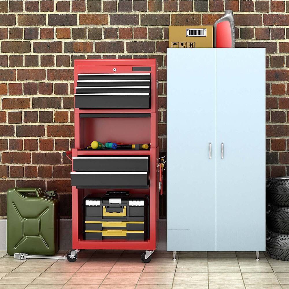 Alt View 12. Costway - Costway High Capacity 6-Drawer Rolling Tool Chest Storage Cabinet Toolbox Combo with Riser - Black/Red.