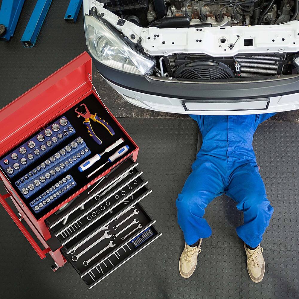 Alt View 14. Costway - Costway High Capacity 6-Drawer Rolling Tool Chest Storage Cabinet Toolbox Combo with Riser - Black/Red.