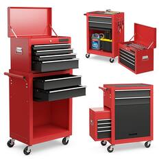 Front. Costway - Costway 2 in 1 Rolling Cabinet Storage Chest Box Garage Toolbox Organizer with 6 Drawers - Black/Red.