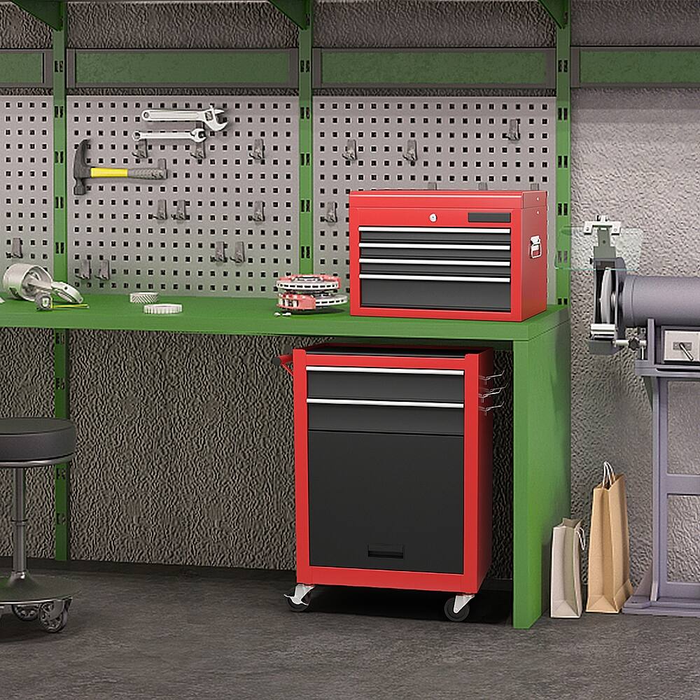 Alt View 11. Costway - Costway 2 in 1 Rolling Cabinet Storage Chest Box Garage Toolbox Organizer with 6 Drawers - Black/Red.