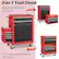 The image features a red 2-in-1 tool chest with a detachable and portable upper chest. The upper chest can be easily put into the bottom cabinet for space-saving purposes. The tool chest is designed to provide both convenience and functionality for users.