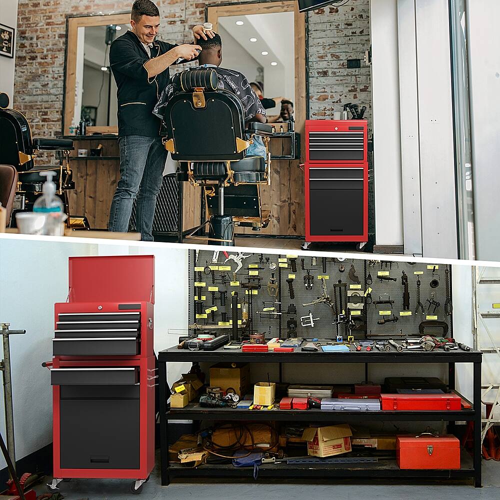Alt View 19. Costway - Costway 2 in 1 Rolling Cabinet Storage Chest Box Garage Toolbox Organizer with 6 Drawers - Black/Red.