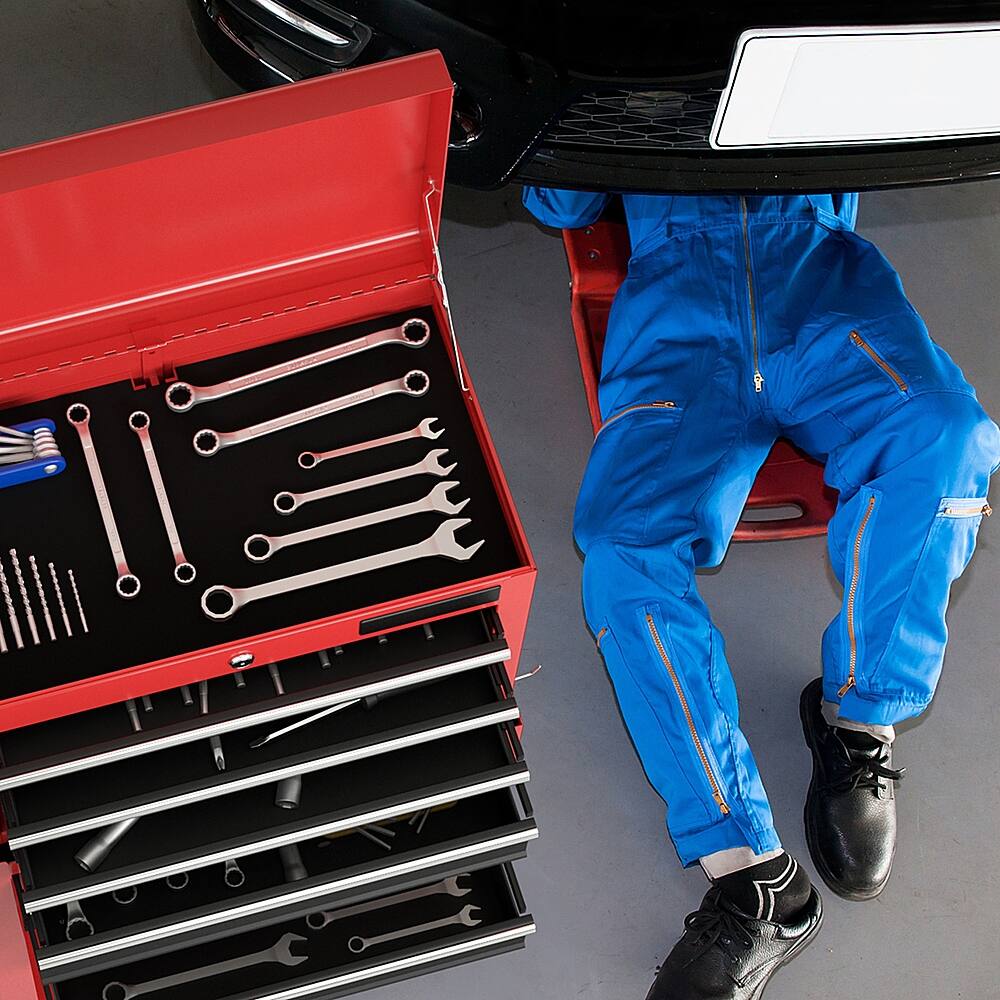 Alt View 20. Costway - Costway 2 in 1 Rolling Cabinet Storage Chest Box Garage Toolbox Organizer with 6 Drawers - Black/Red.