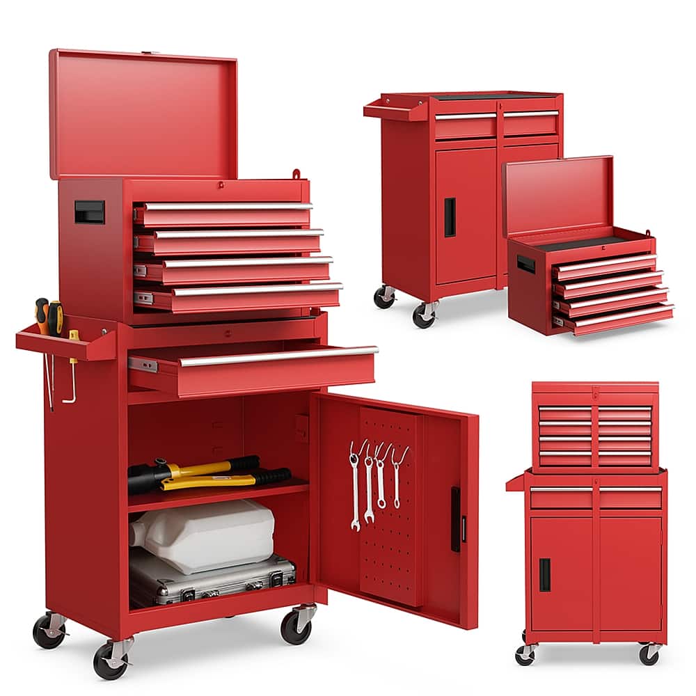 Front. Costway - Costway 5-Drawer Rolling Tool Chest Cabinet Metal Tool Storage Box Lockable with Wheels - Red.