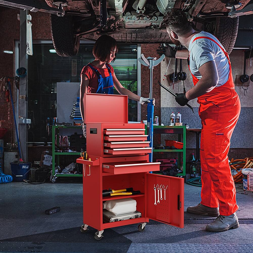 Alt View 11. Costway - Costway 5-Drawer Rolling Tool Chest Cabinet Metal Tool Storage Box Lockable with Wheels - Red.