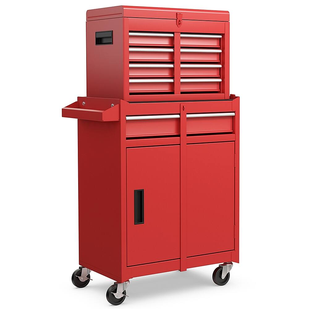 Alt View 19. Costway - Costway 5-Drawer Rolling Tool Chest Cabinet Metal Tool Storage Box Lockable with Wheels - Red.