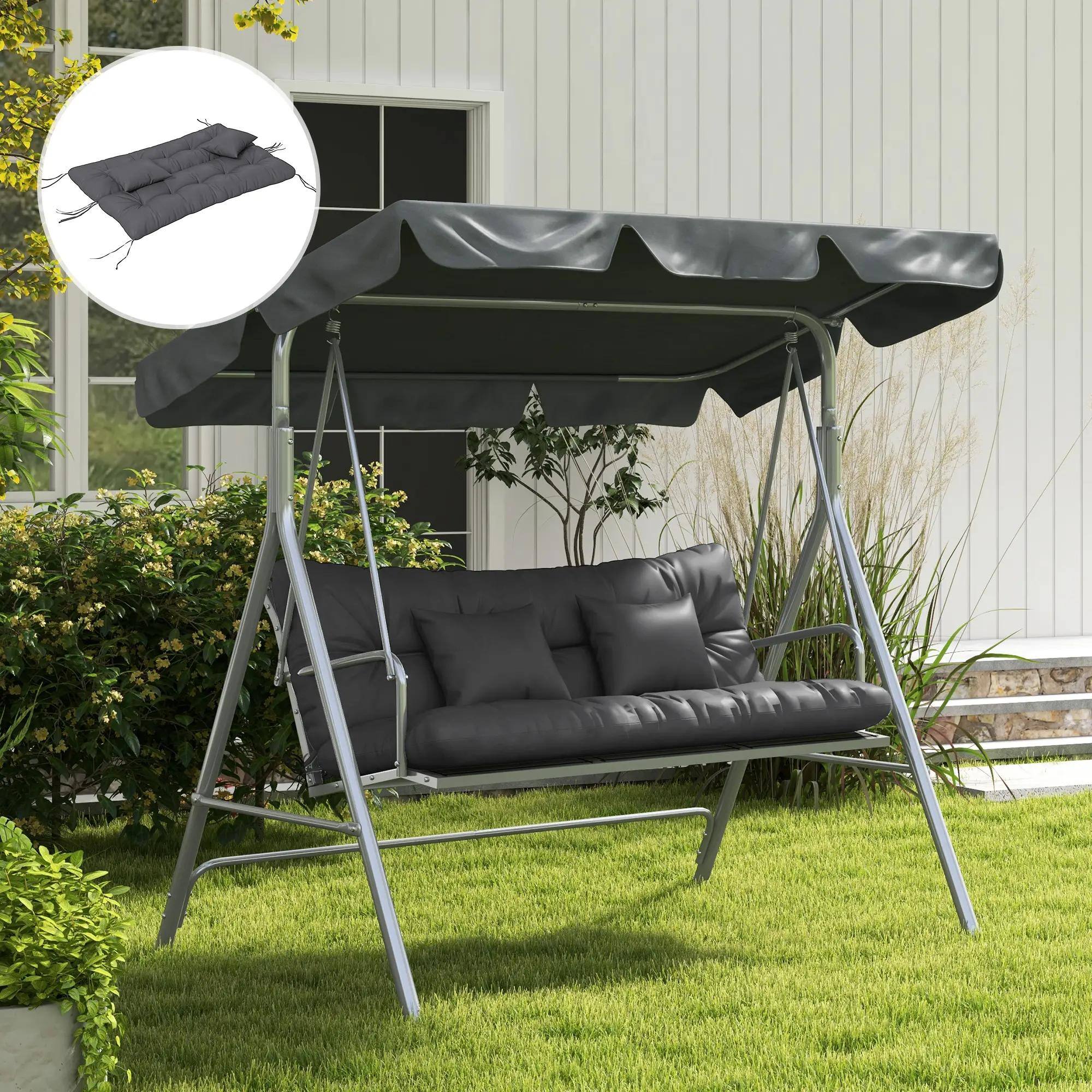 Alt View 2. Resenkos - Resenkos Tufted Bench Seat Pad, Charcoal Outdoor Bench Cushions with 2 Pillows, Replacement Bench Pad, Charcoal Gray - Charcoal Gray.