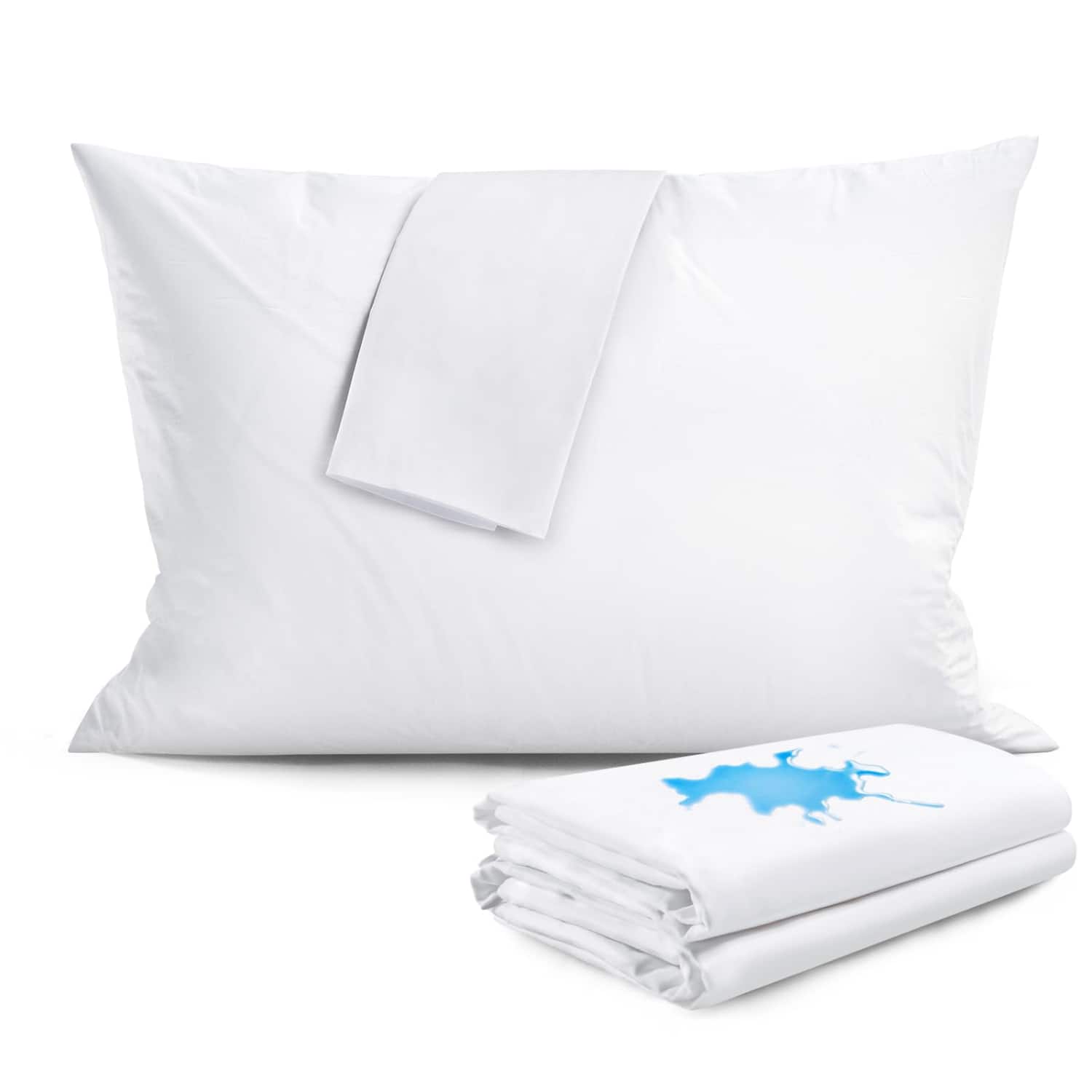 Front. FAUNNA - Waterproof Cotton Pillow Protector with Zipper, 600 Thread Count, OEKO-TEX Certified, Machine Washable - 4 Pack - White.
