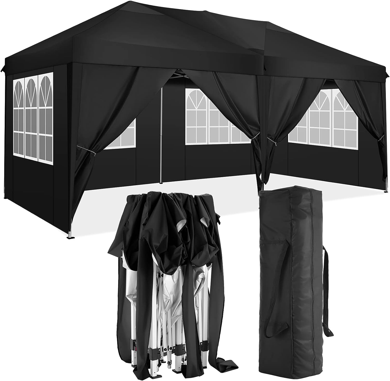 Front. Tiramisubest - 10'x20' Portable Folding Canopy with Removable Sidewalls, UPF 50+ Gazebo for Outdoor Events, Beach, Camping, and Parties - Black.