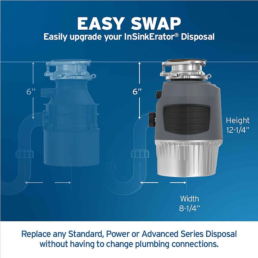 Easy Swap: Easily upgrade your InSinkErator Disposal without having to change plumbing connections. Replace any Standard, Power or Advanced Series Disposal with the new model.