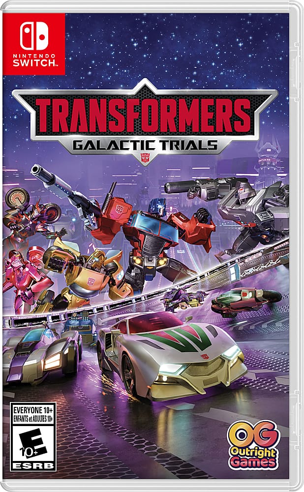 Nintendo Switch - Transformers: Galactic Trials. EVERYONE 10+. ENFANTS et ADULTES 10+. ESRB OG: Outright Games.