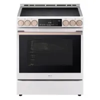 LG - STUDIO 6.3 Cu. Ft. Slide-In Smart Electric Induction True Convection Range with EasyClean and Air Sous Vide - Essence White - Front_Zoom