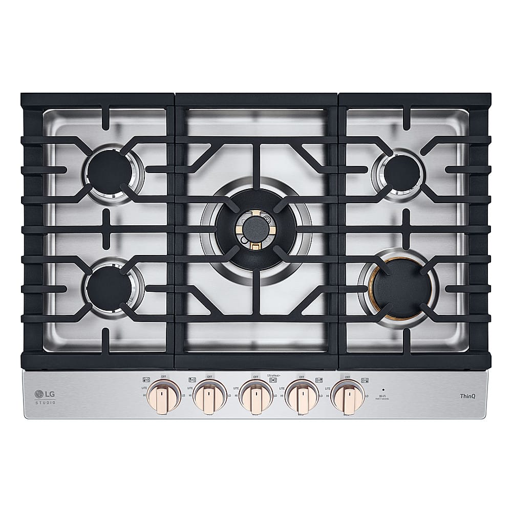 LG - STUDIO 30” Built-In Smart Gas Cooktop with 5 Burners and Griddle - Essence White - Front_Zoom