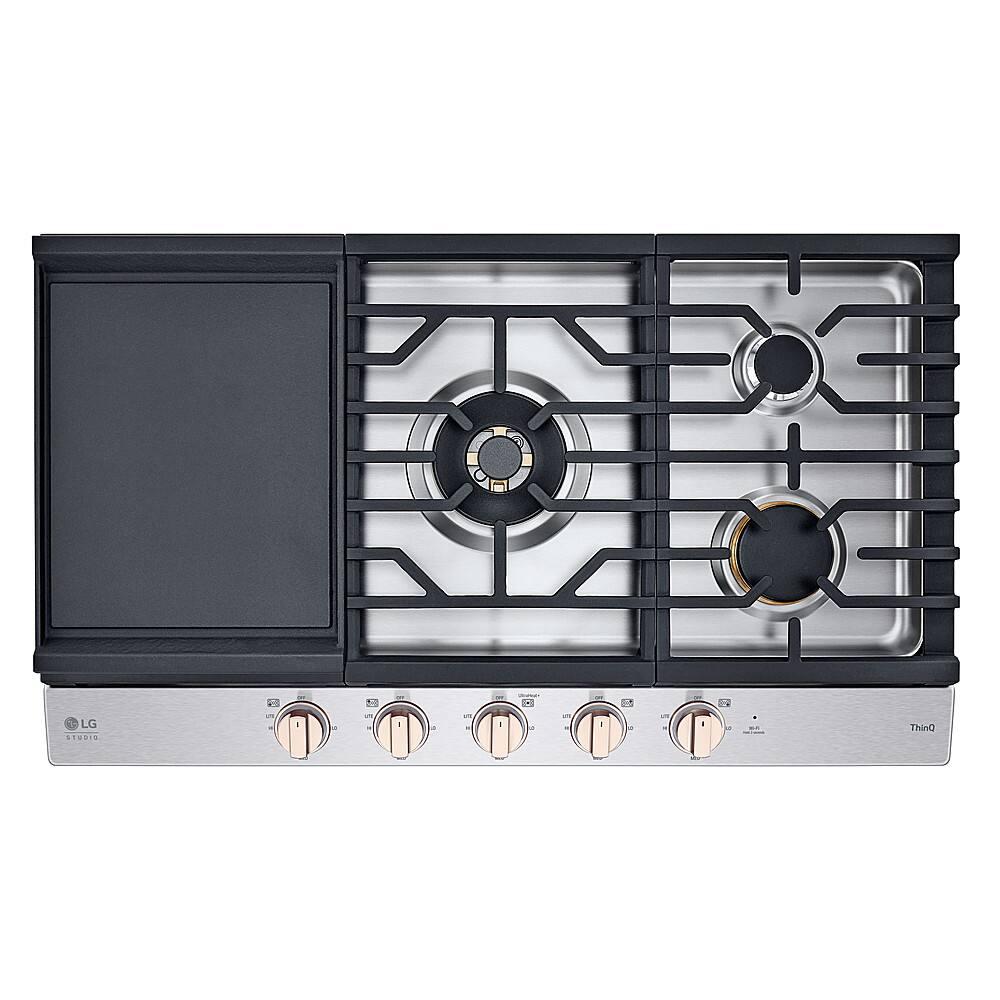 LG is the brand of the stove in the image.