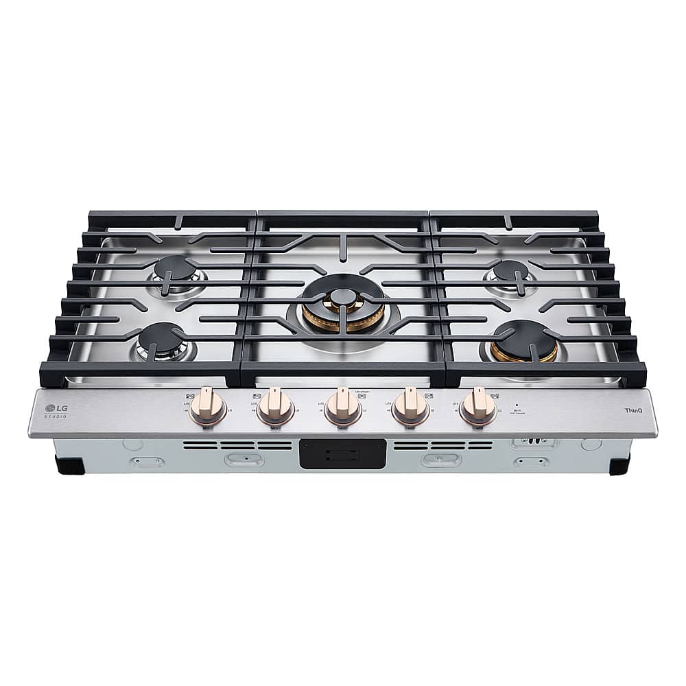LG is the brand of the stove, which has a black and silver color scheme.