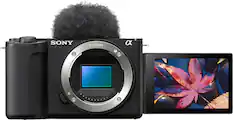 Sony E-mount camera with a microphone attached to it.